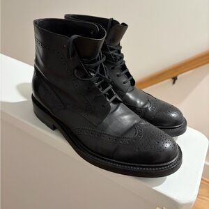 Black Leather Brogue Boots